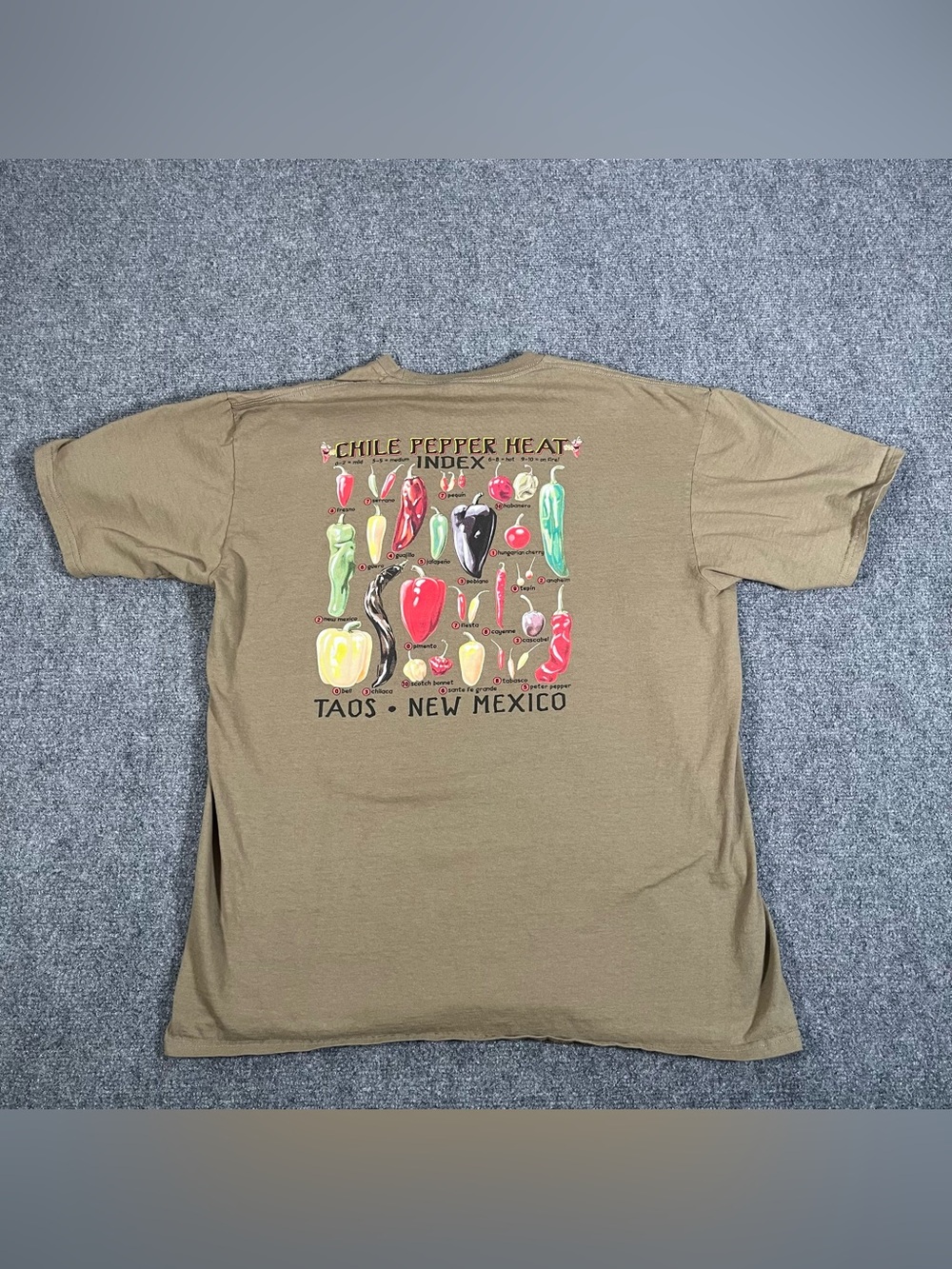 vintage chile peppers shirt mens xl olive green y2k double sided New Mexico Taco